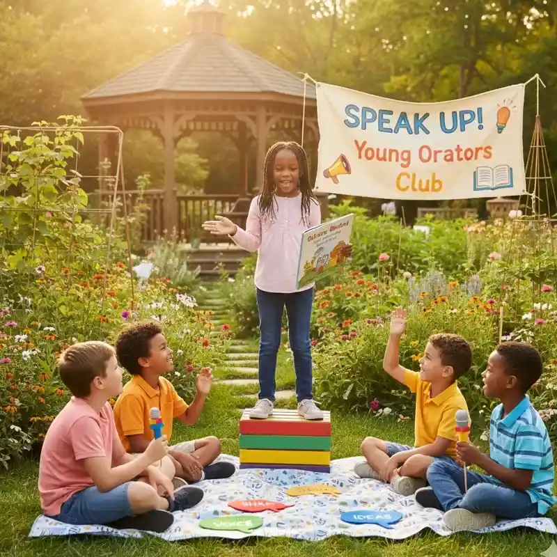 Children practicing public speaking